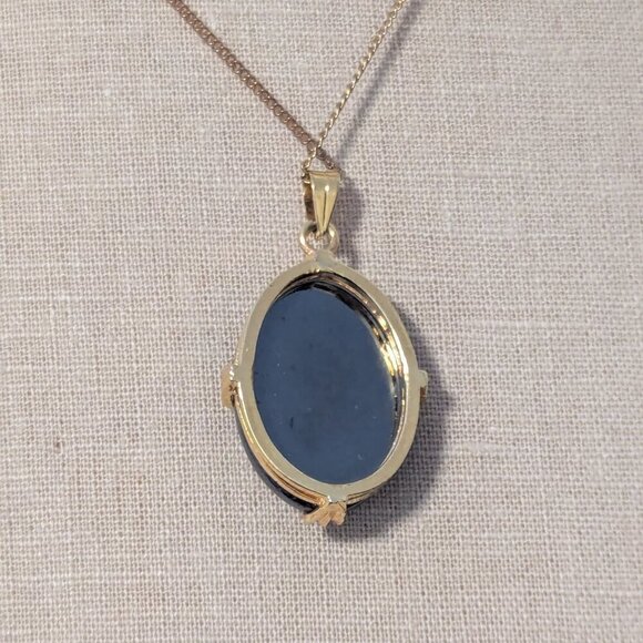 Hematite Gold Tone Pendant Necklace Oval Faceted Gemstone New in Box - Picture 7 of 9